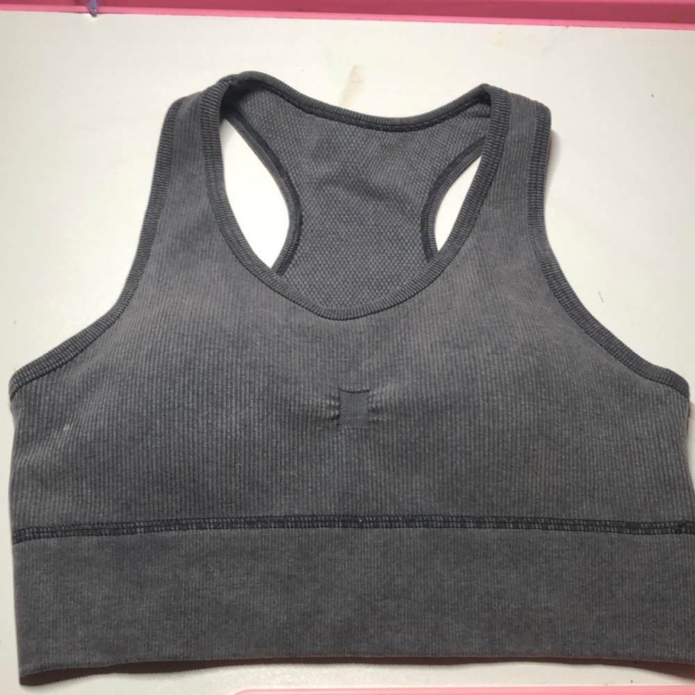 Gray ribbed texture  sports bra